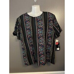 VINTAGE First Option Shirt Womens Large Black Multicolor Made USA Floral 90s